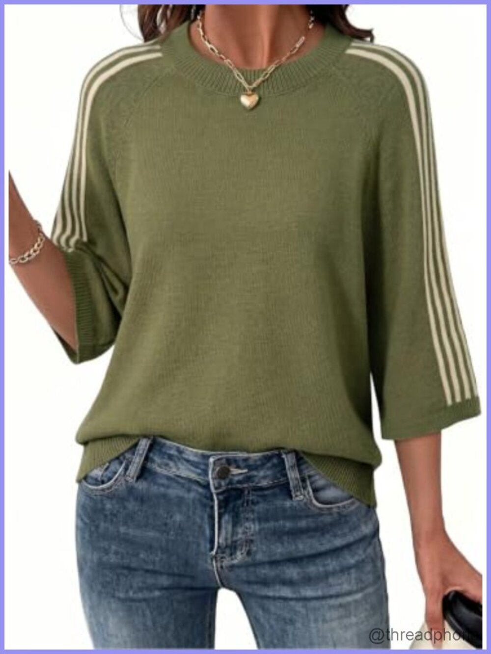 Oversized Cropped 3/4 Sleeve Knit Pullover Sweater Women